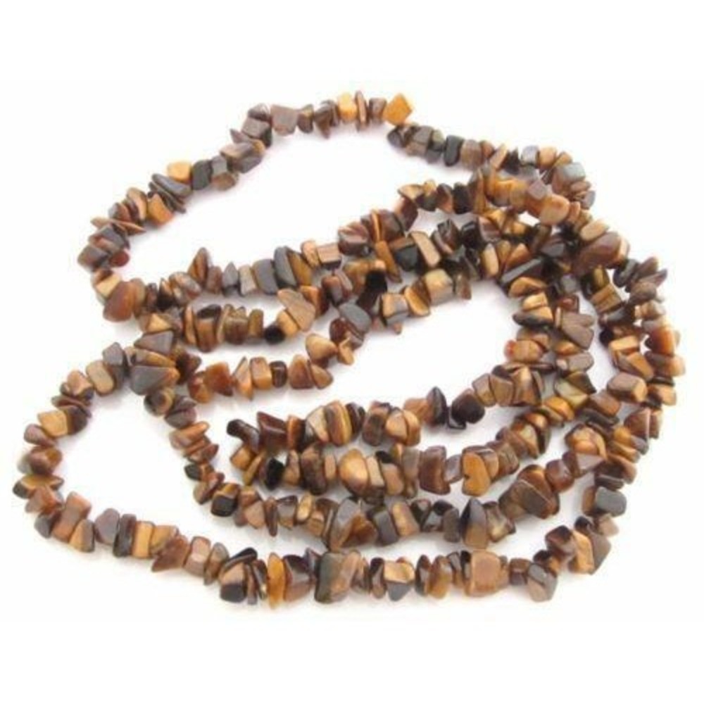 Natural Tigers Eye‎ Gemstone Chip Necklace Brown Gold Polished Nugget 34 Inch